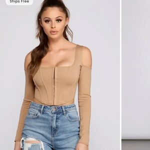 Windsor Tan Cold Shoulder Crop Top